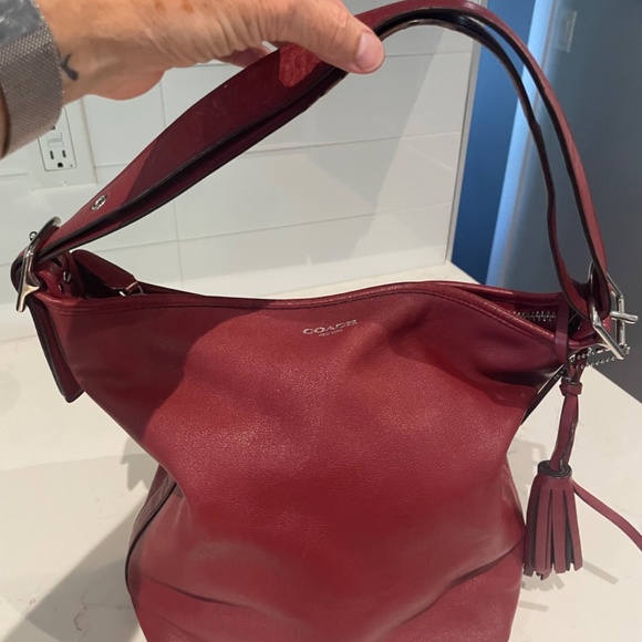 Coach Red Leather Hobo Shoulder Bag with Tassel - Picture 2 of 5